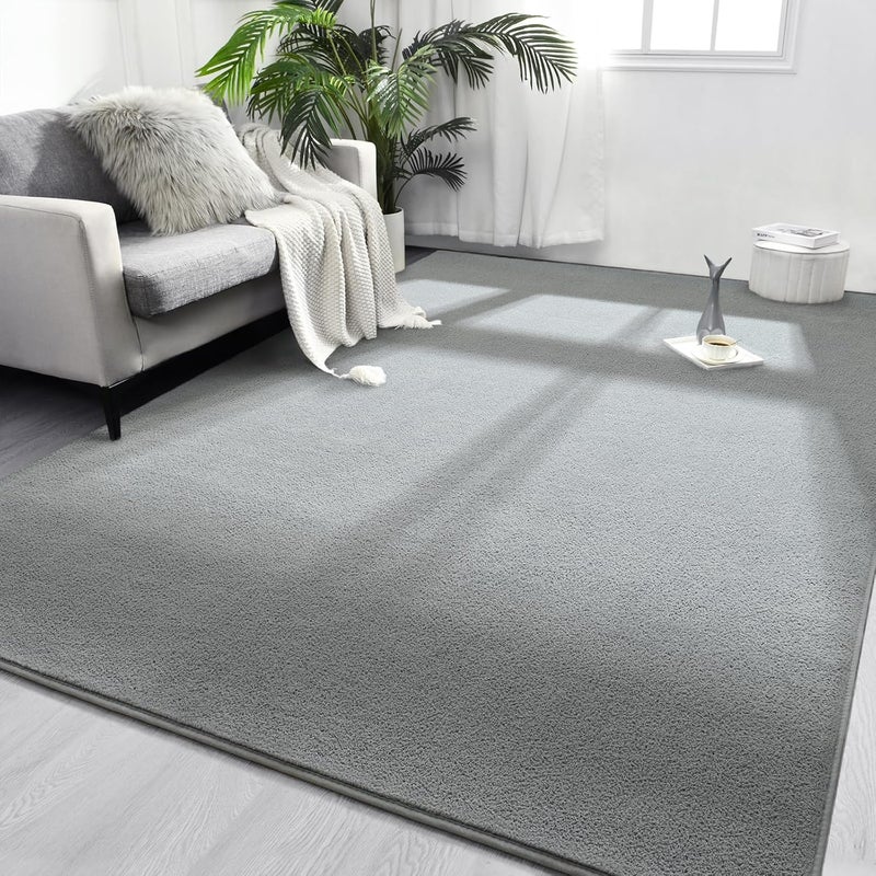 FlyDOIT Area Rugs for Bedroom Living Room, 7x10 Grey Super Soft Comfy Thickened Memory-Foam Indoor Carpets, Modern Aesthetic Minimalist Carpet for Boys Girls Adults Apartment Nursery Home Décor - Image 1